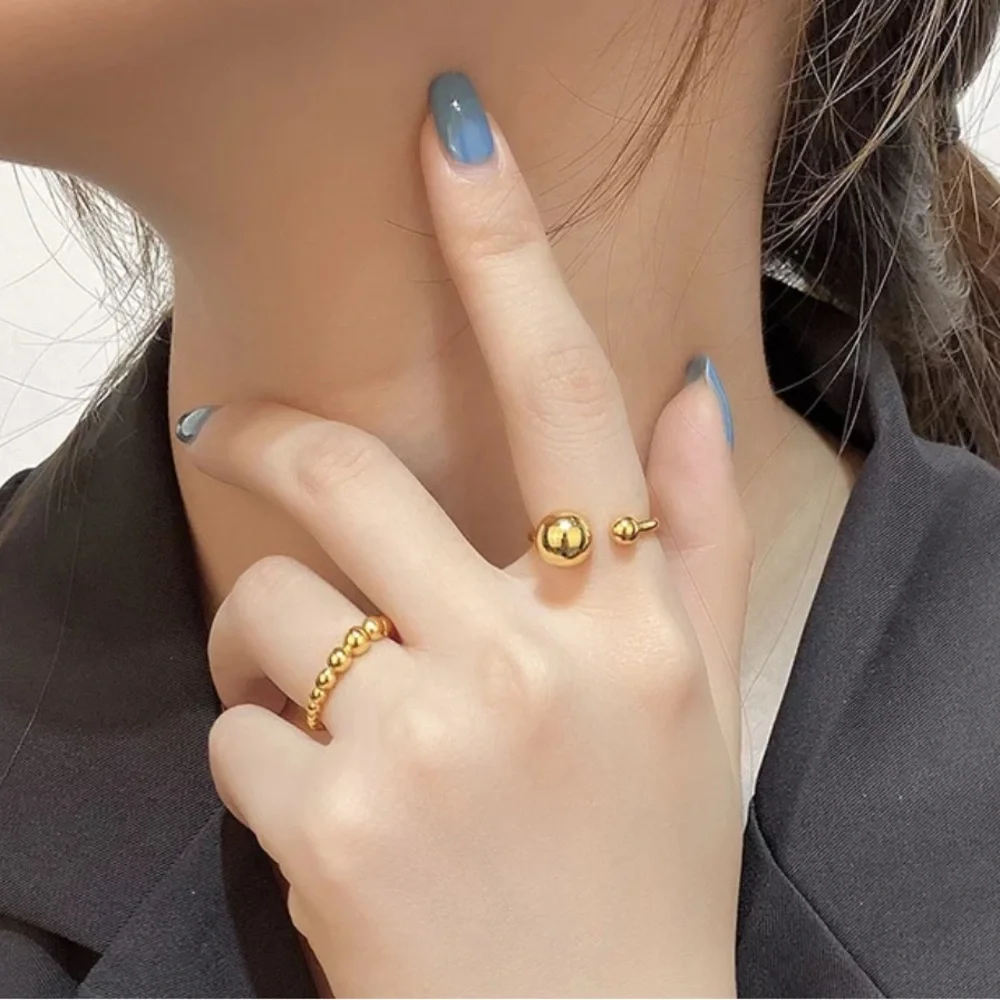 GOLD BIG SMALL BALL 925 STERLING SILVER ADJUSTABLE RING, CUTE RING, SHINY RING - Picture 1 of 4